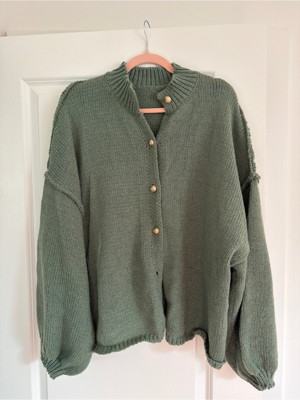 Relaxed Olive Green Button-Front Knit Cardigan